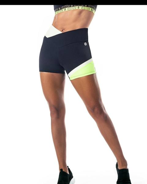Shorts Lavanda Preto com Amarelo Neon