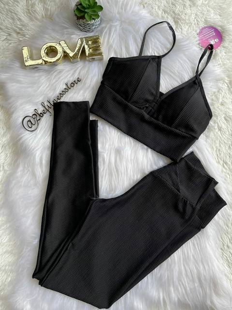 Conjunto Top e Legging Jacquard Zig Preto