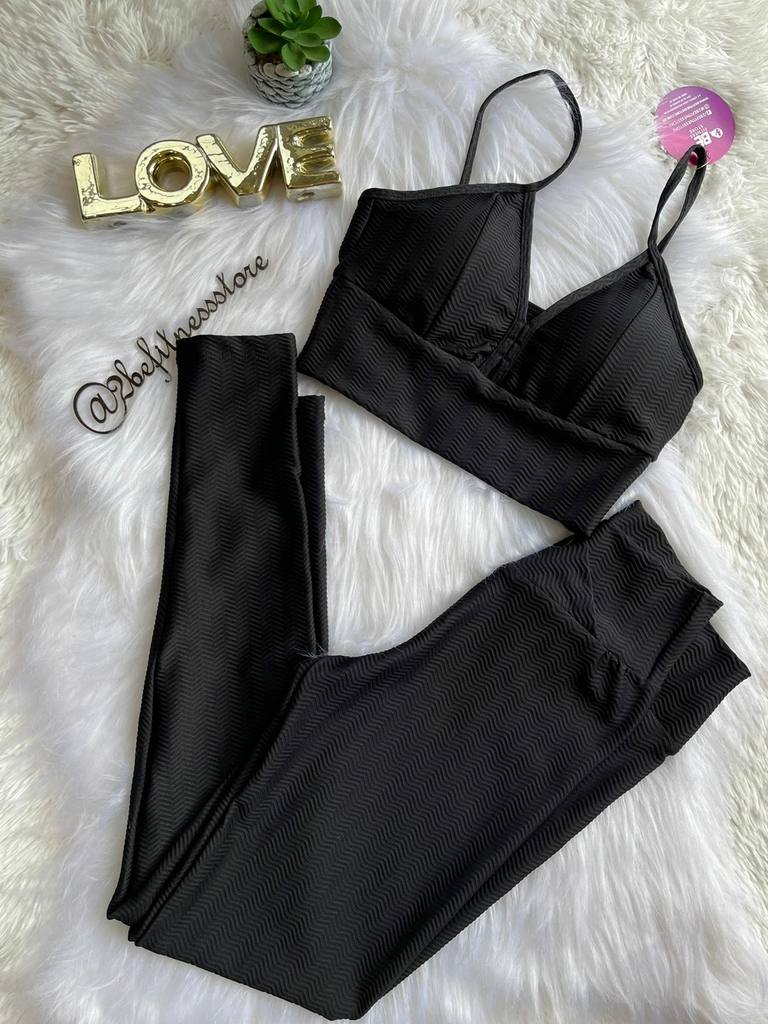 Conjunto Top e Legging Jacquard Zig Preto