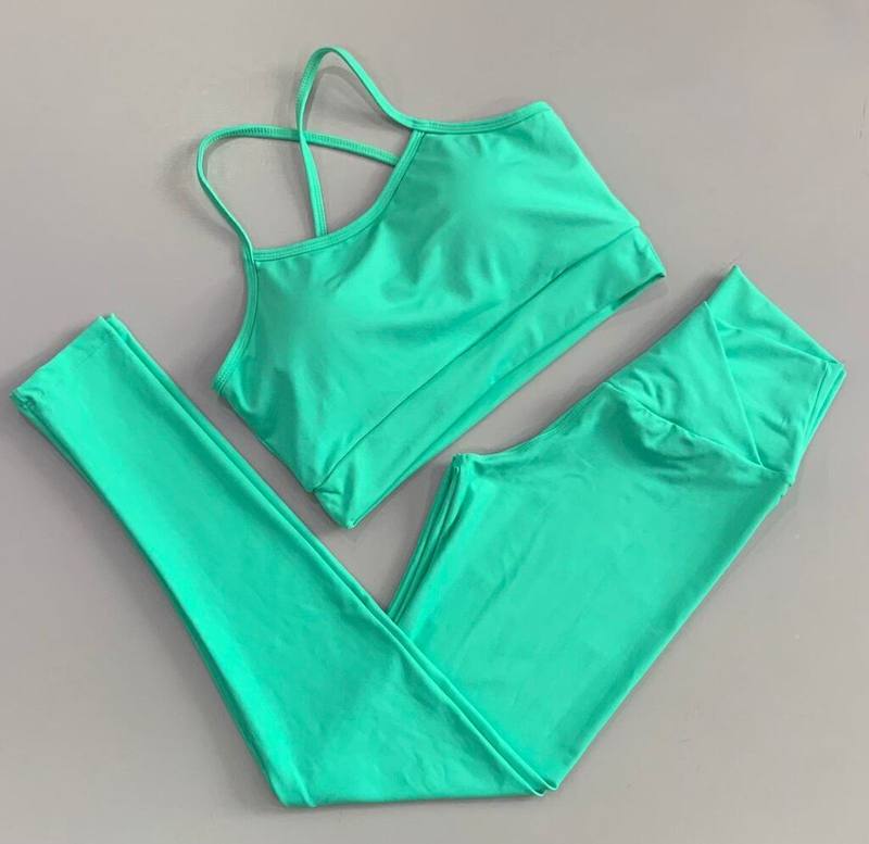 Conjunto Legging e Top Basico Liso Poliamida Verde Agua, foto 3
