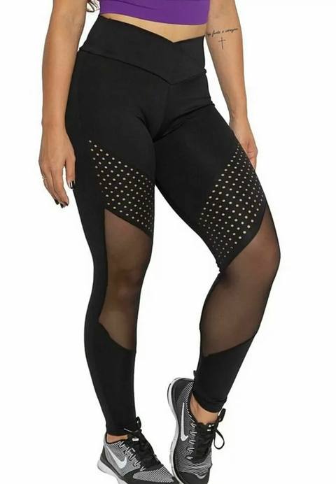 Legging Laser com Tule Preta