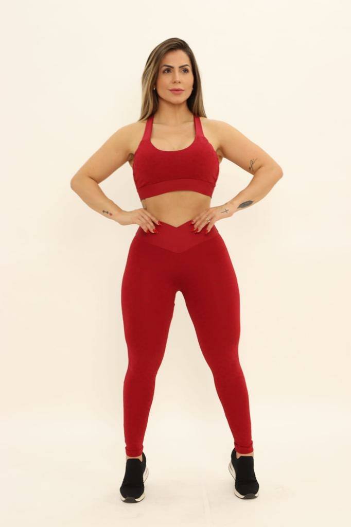 Conjunto Animal Print Legging +top Feline Vermelho