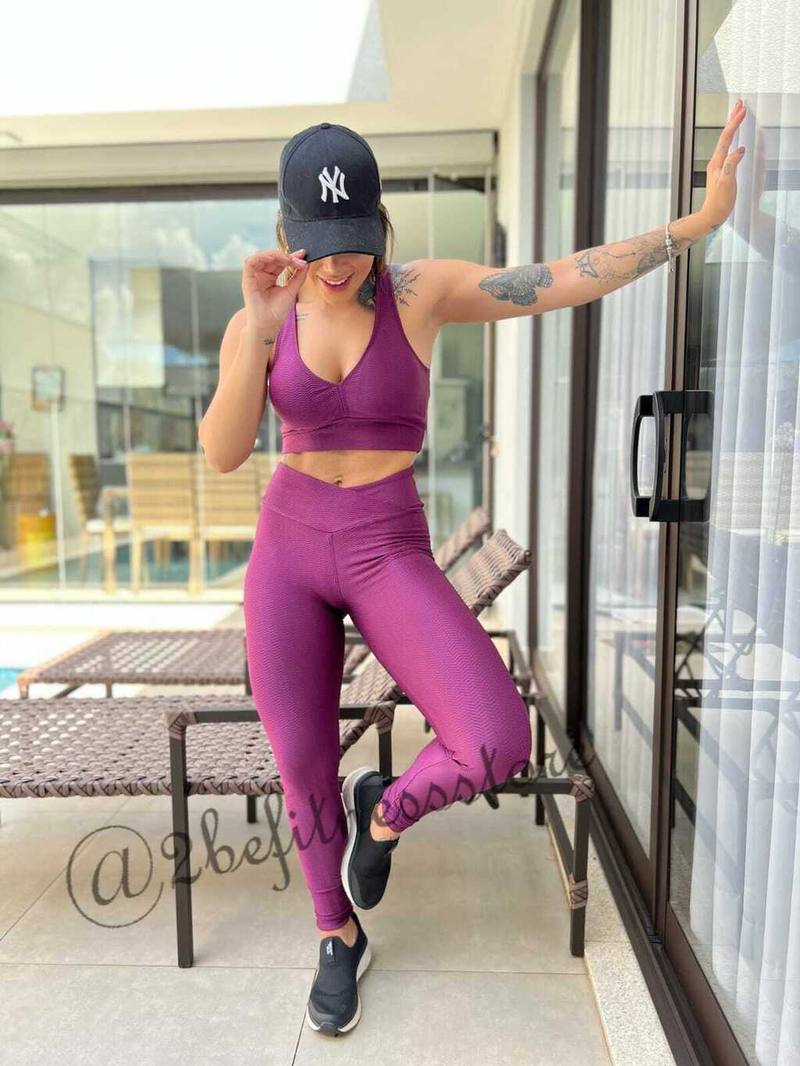 Conjunto Top e Legging Jacquard Zig Roxo
