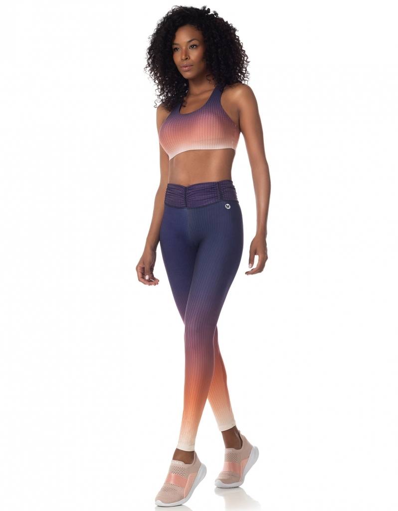 Legging Fuso Cos Frufru Topazio / Text. Marinho/Off/Laranja Neon, foto 4