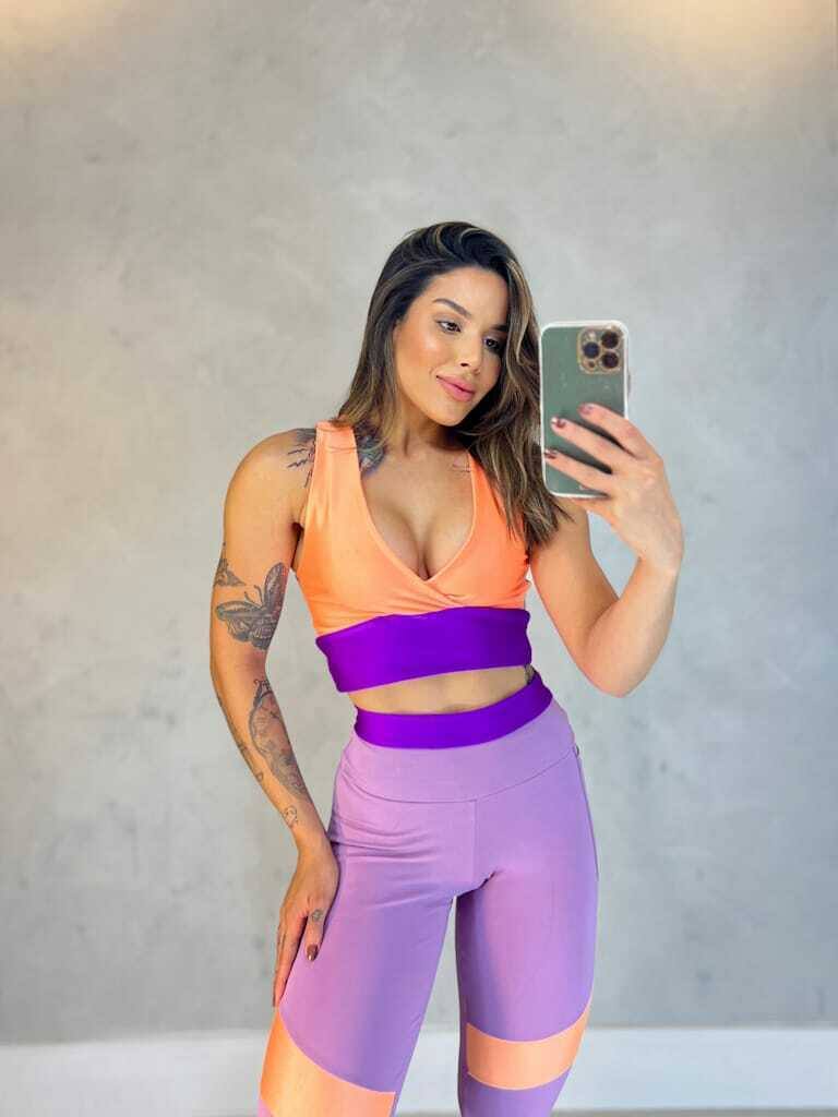 Top Cropped 2 em 1 Compress / Lilas Melissa/Laranja Energia, foto 2
