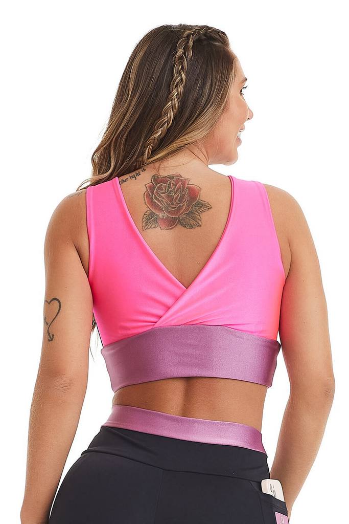 Top Cropped 2 em 1 Compress / Preto/Pink Euforia, foto 5