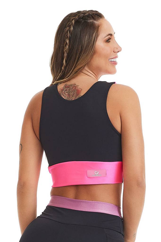 Top Cropped 2 em 1 Compress / Preto/Pink Euforia, foto 6