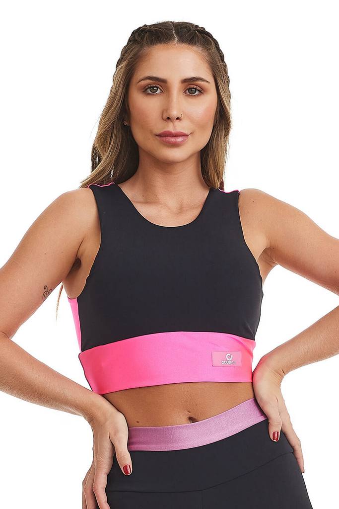 Top Cropped 2 em 1 Compress / Preto/Pink Euforia, foto 3