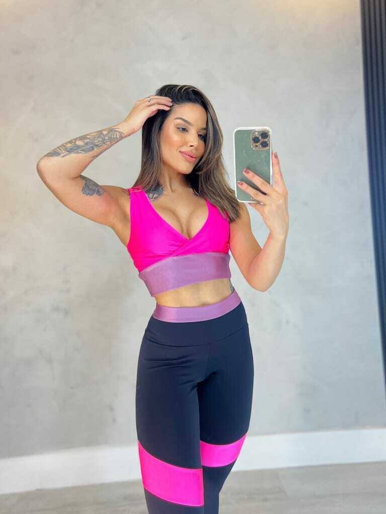 Top Cropped 2 em 1 Compress / Preto/Pink Euforia, foto 2