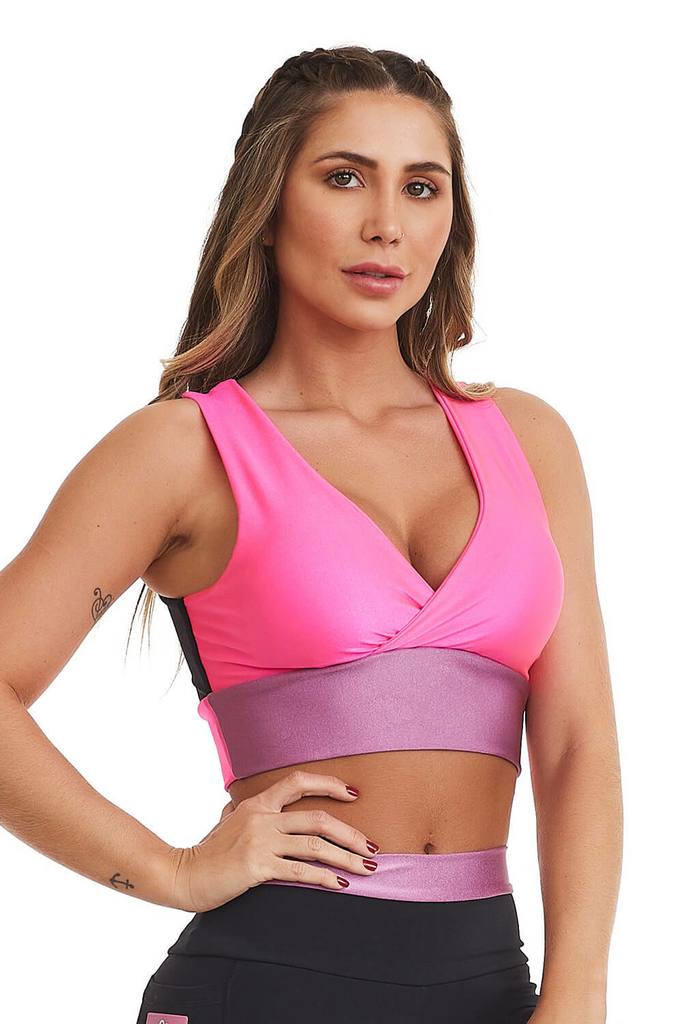 Top Cropped 2 em 1 Compress / Preto/Pink Euforia, foto 4