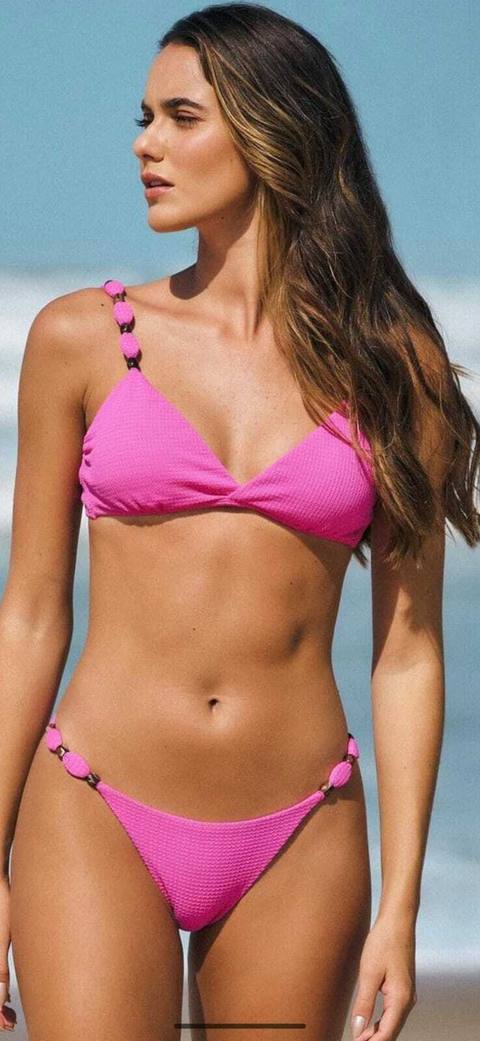 Biquini Cortininha Pedraria Concha Pink