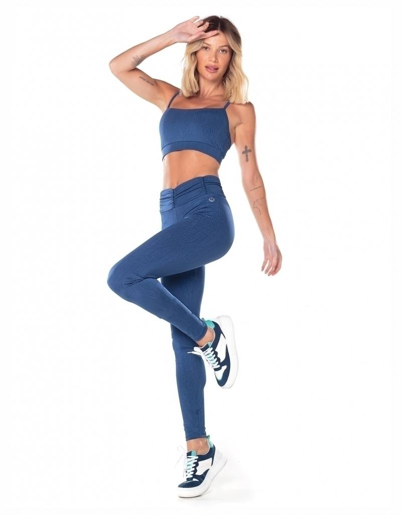 Top Alças Finas Soleil - Tropical Feathers Azul Jeans, foto 3
